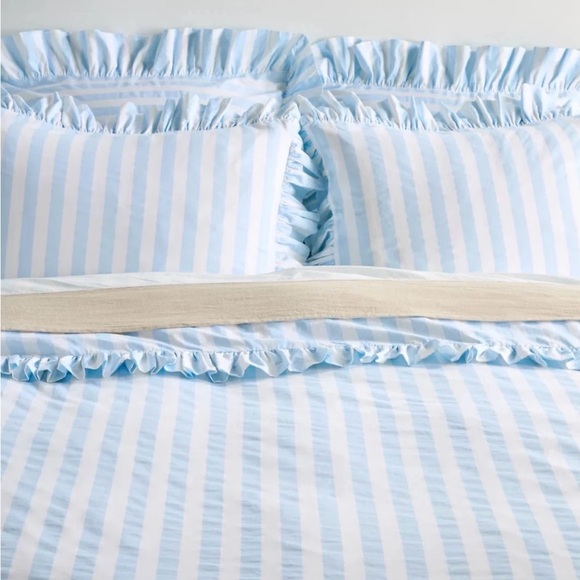 Anthropologie Other - Anthropologie King Duvet Cover - Ruffle Stripe Blue Maeve